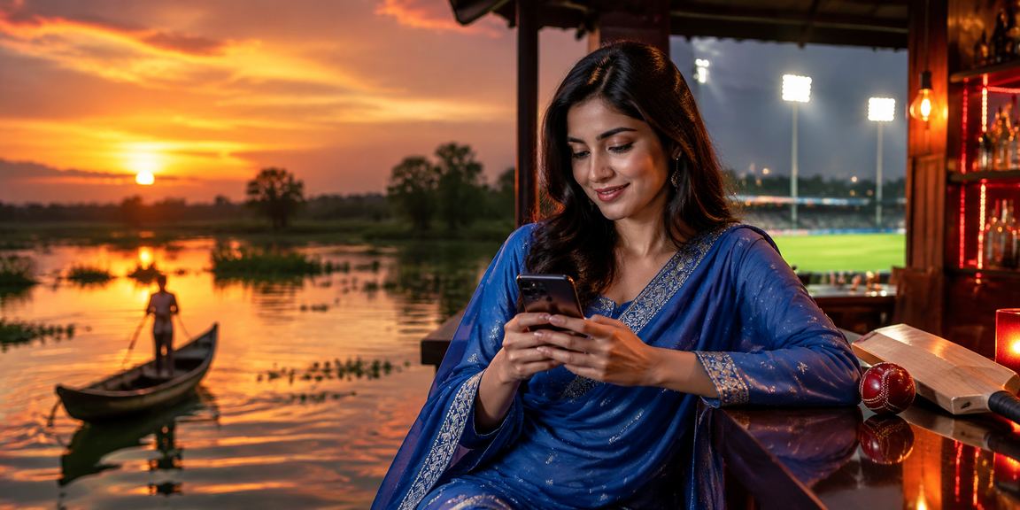 তাঙ্গুয়ার হাওরে ক্রিকেট বেটিং টিপস দেখছেন সালোয়ার কামিজ পরা বাংলাদেশি নারী